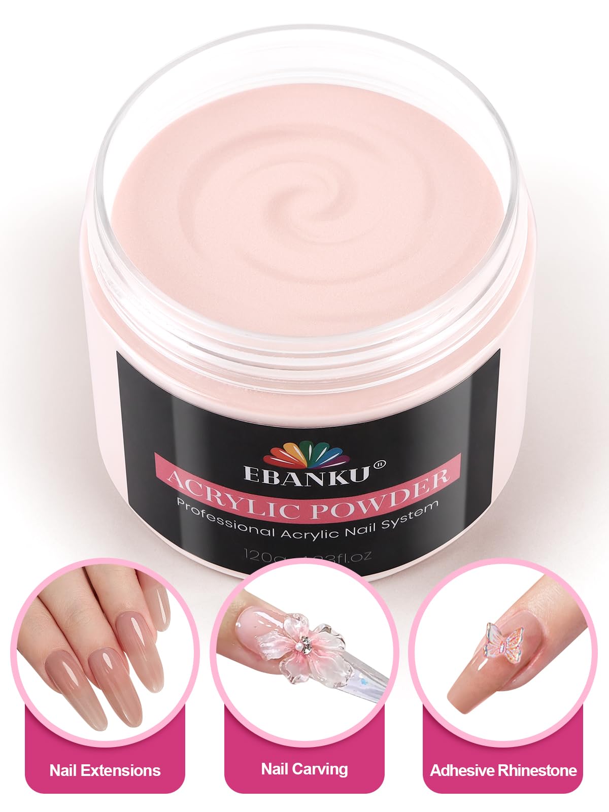 Side profile of Ebanku professional acrylic polymer jar label