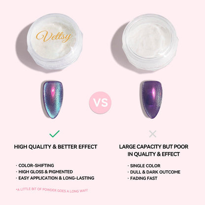 Vettsy aurora nail powder jars with application swatches