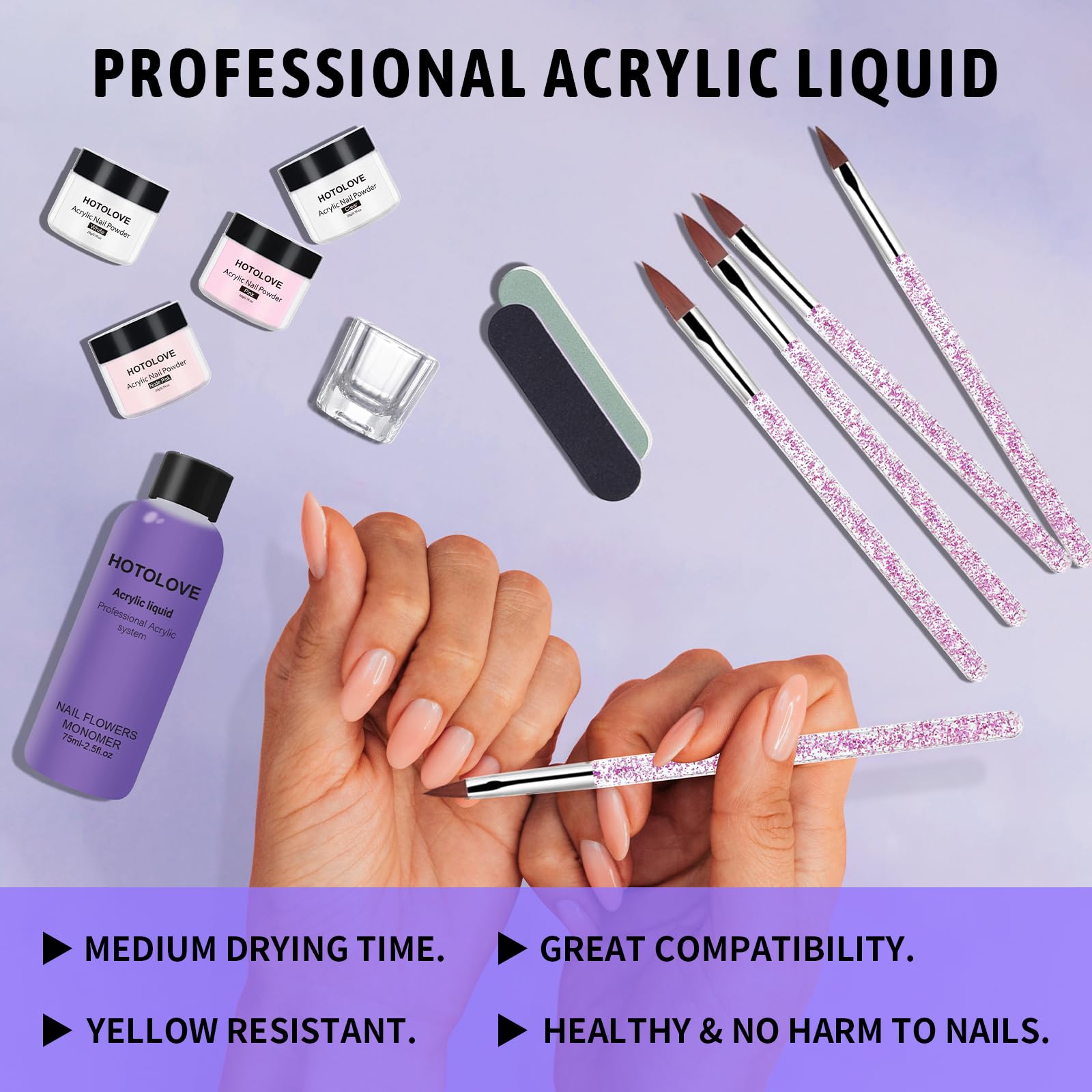 Professional nail brushes included in Hotolove acrylic kit