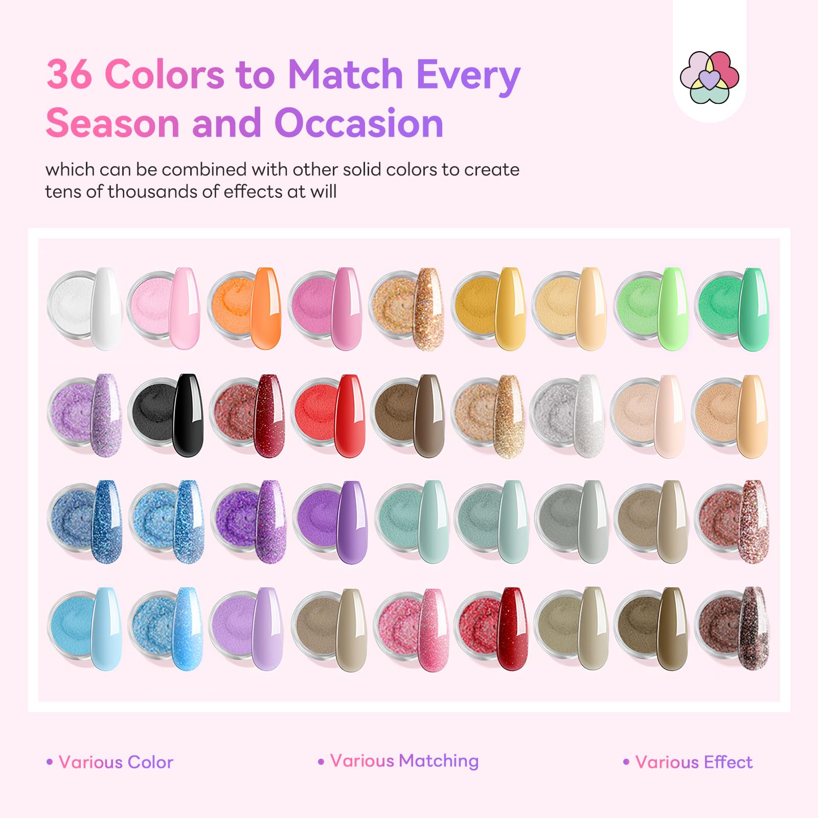Ten colors of ultra fine acrylic nail powder by Saviland.