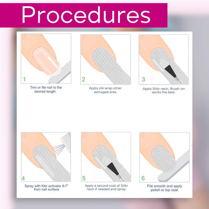 Backscratchers genuine China silk nail wrap material being applied to a cracked natural thumb nail