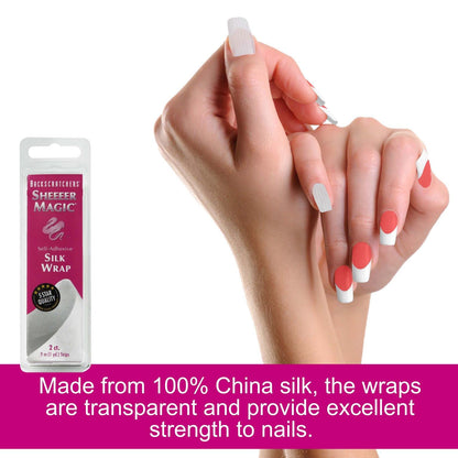 Close up view of the fine texture of Backscratchers Sheeeer Magic adhesive silk strip for manicures