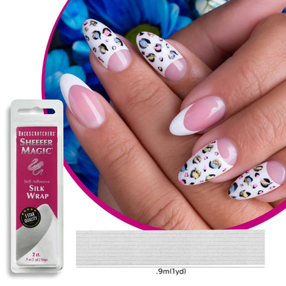 Manicure process demonstrating how to cut the Backscratchers silk wrap to size for ridge correction