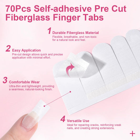 Close up view of pre-cut fibreglass nail repair tabs on sheet