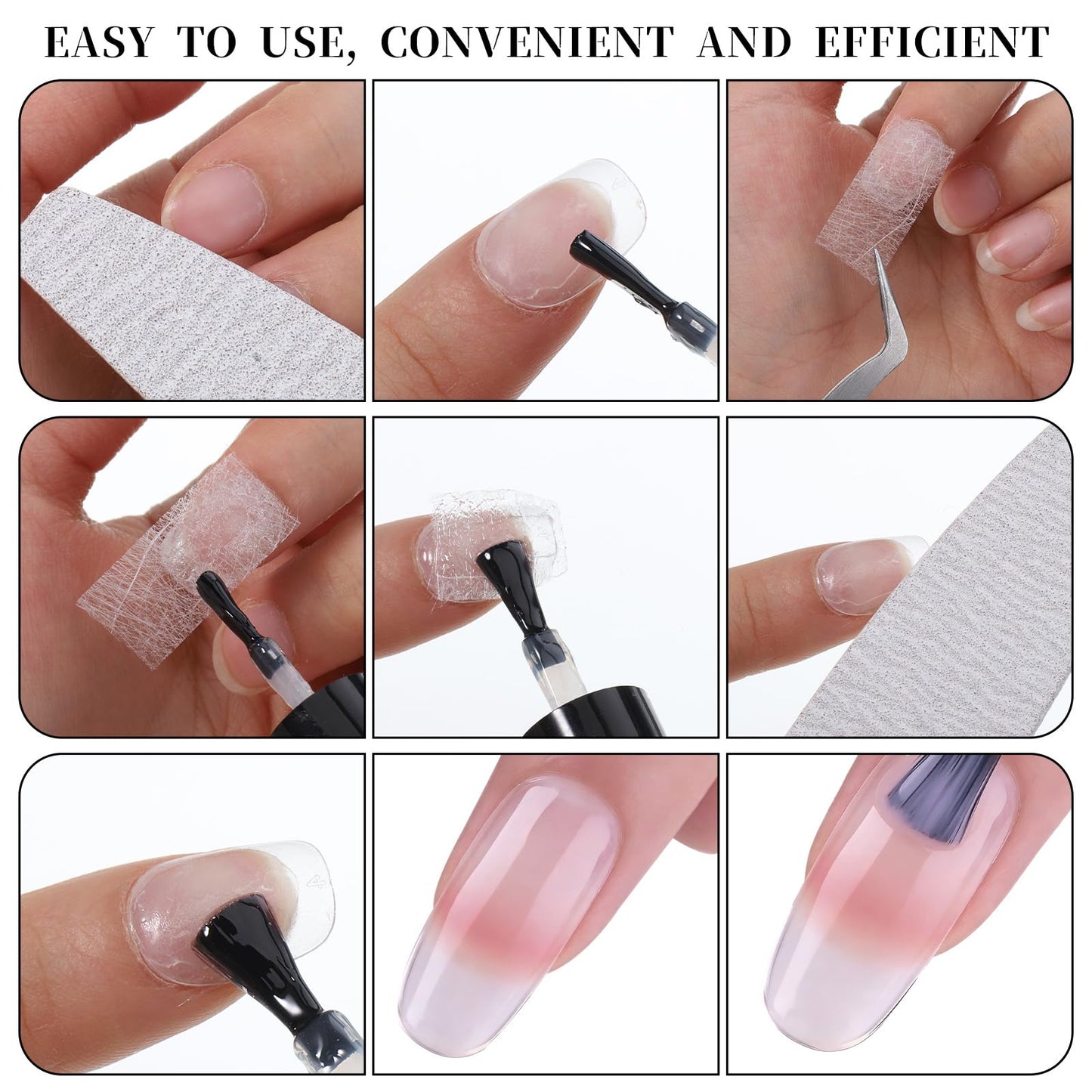 Fiberglass nail extension wraps being applied to natural nails
