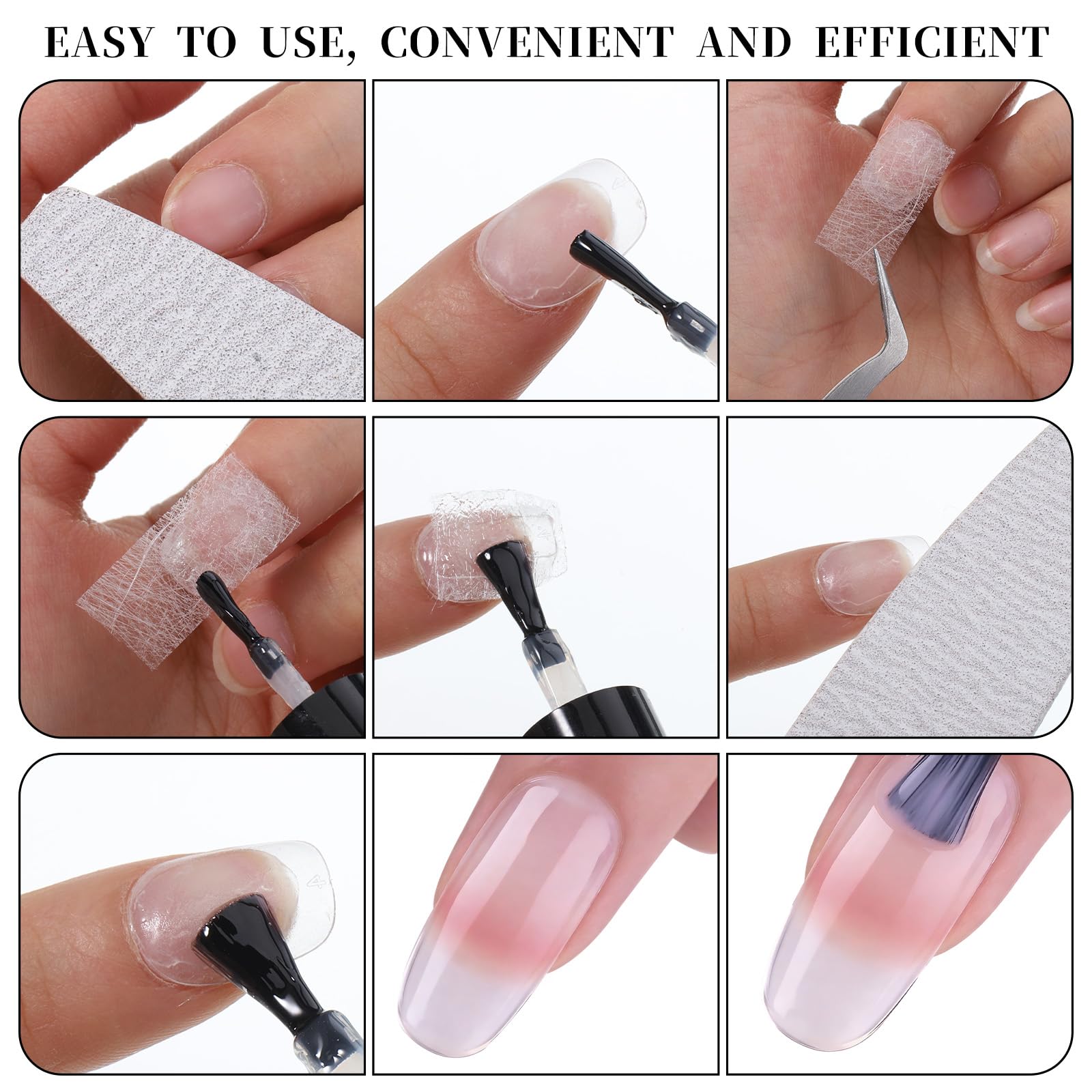 Fiberglass nail extension wraps being applied to natural nails