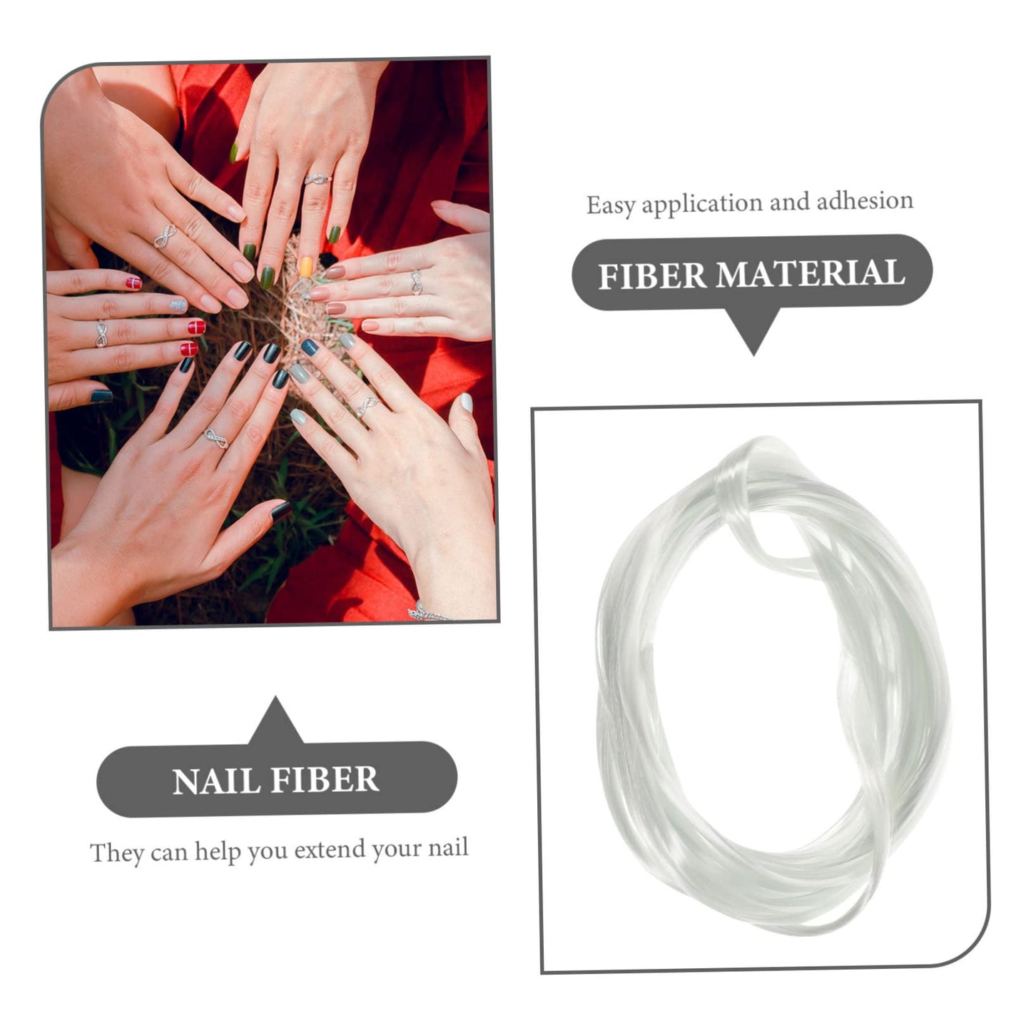 A full layout of the 2M adjustable shape fiberglass nail extension spool alongside professional nail filing tools.