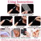 Transparent finished natural nail extension using silk wrap and gel.