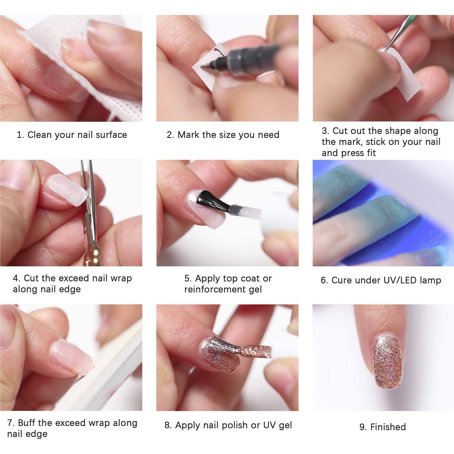 Esowemsn nail repair tape being applied to a split thumbnail to reinforce natural strength