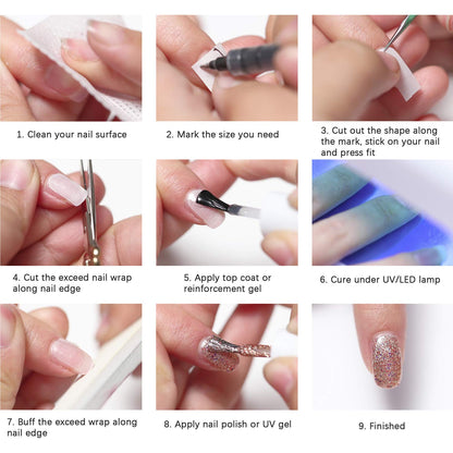 Esowemsn nail repair tape being applied to a split thumbnail to reinforce natural strength