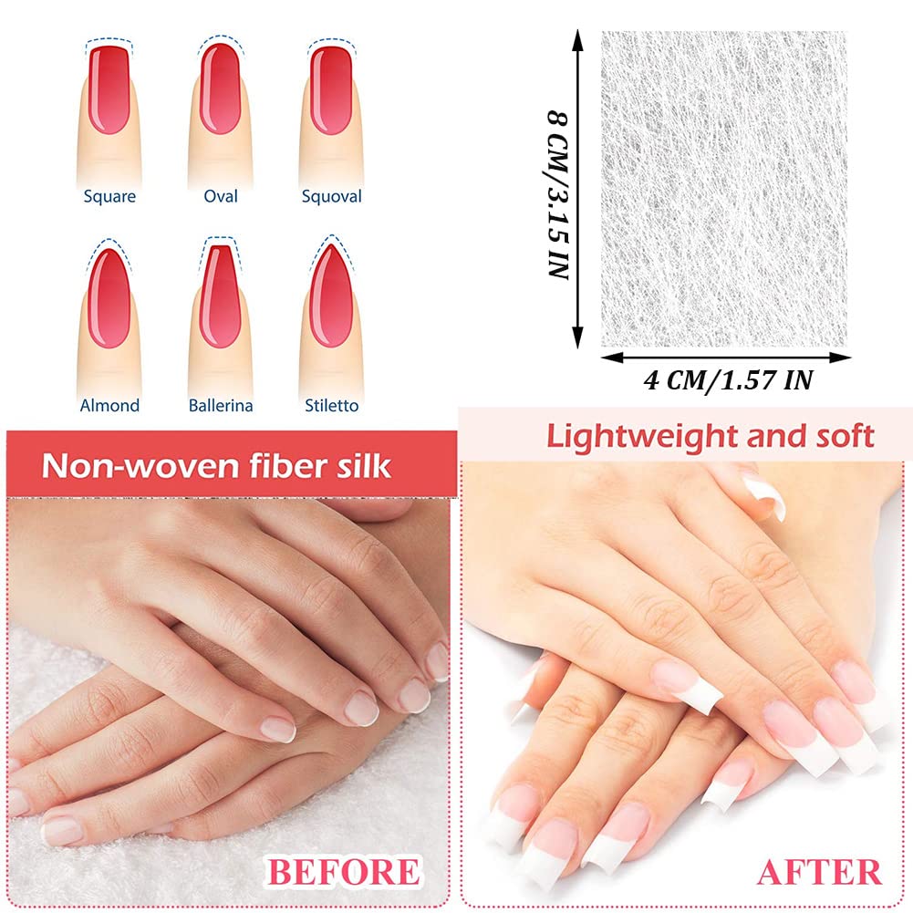 Finished salon quality almond shape manicure using fiberglass nail art accessories.