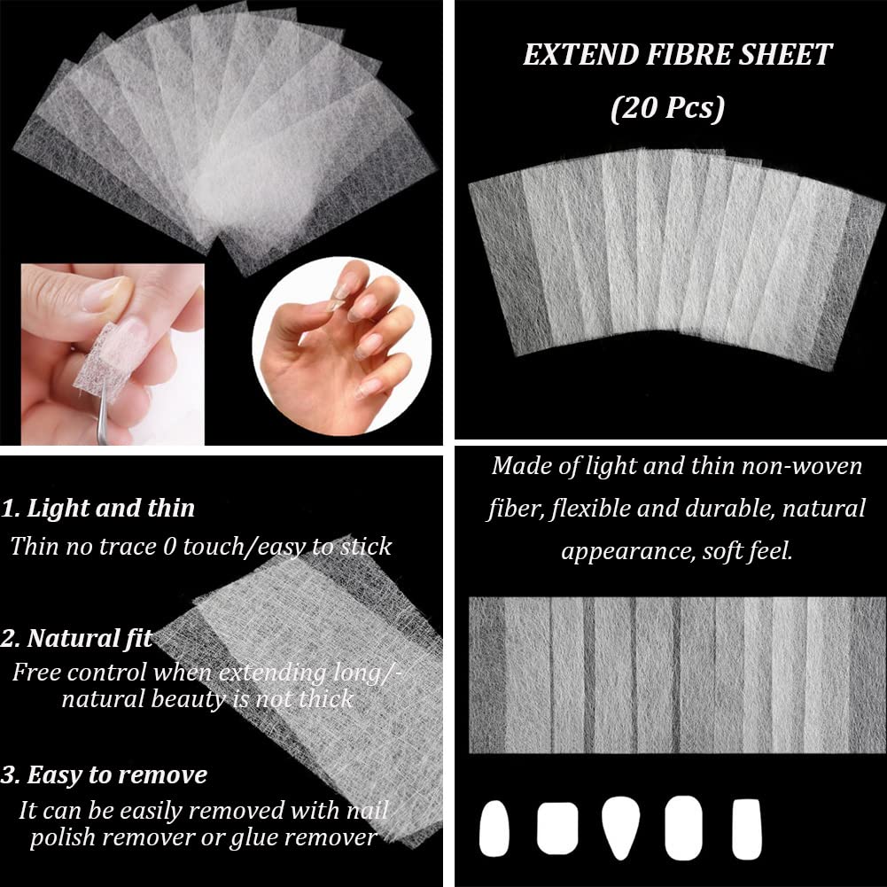 Full set of twenty count quick extension nail fiber sheets