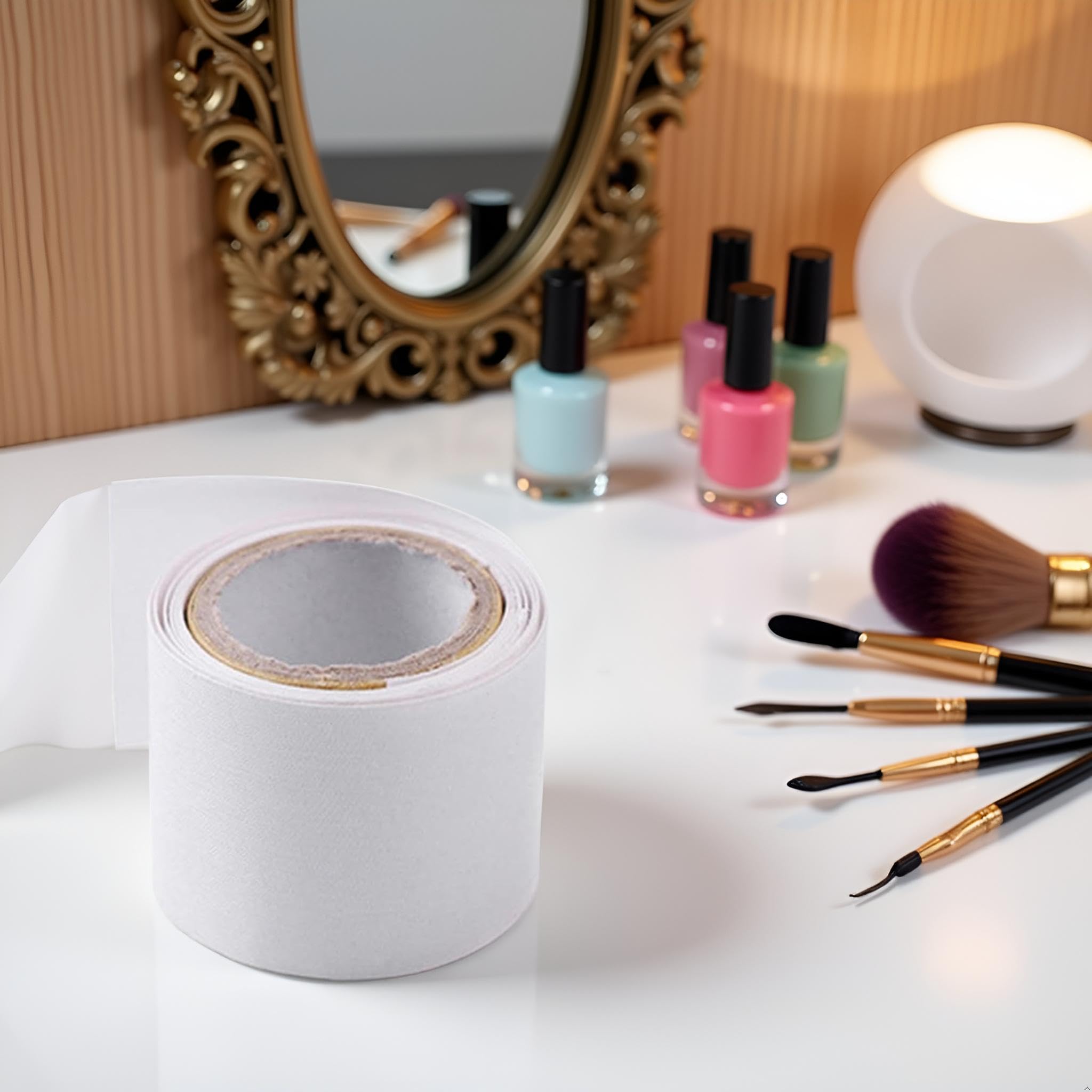 Applying white fiberglass nail wrap to natural nail