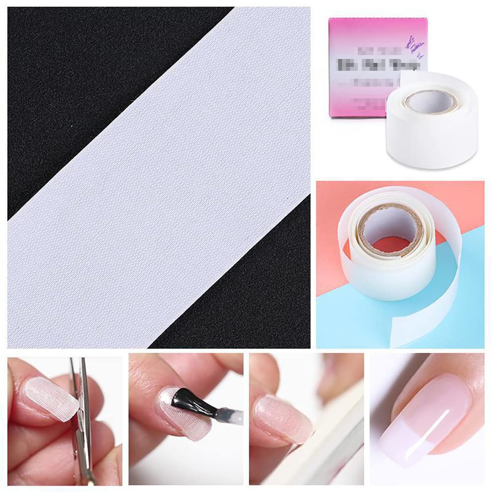 Detailed view of 3 rolls of white silk nail extension tape