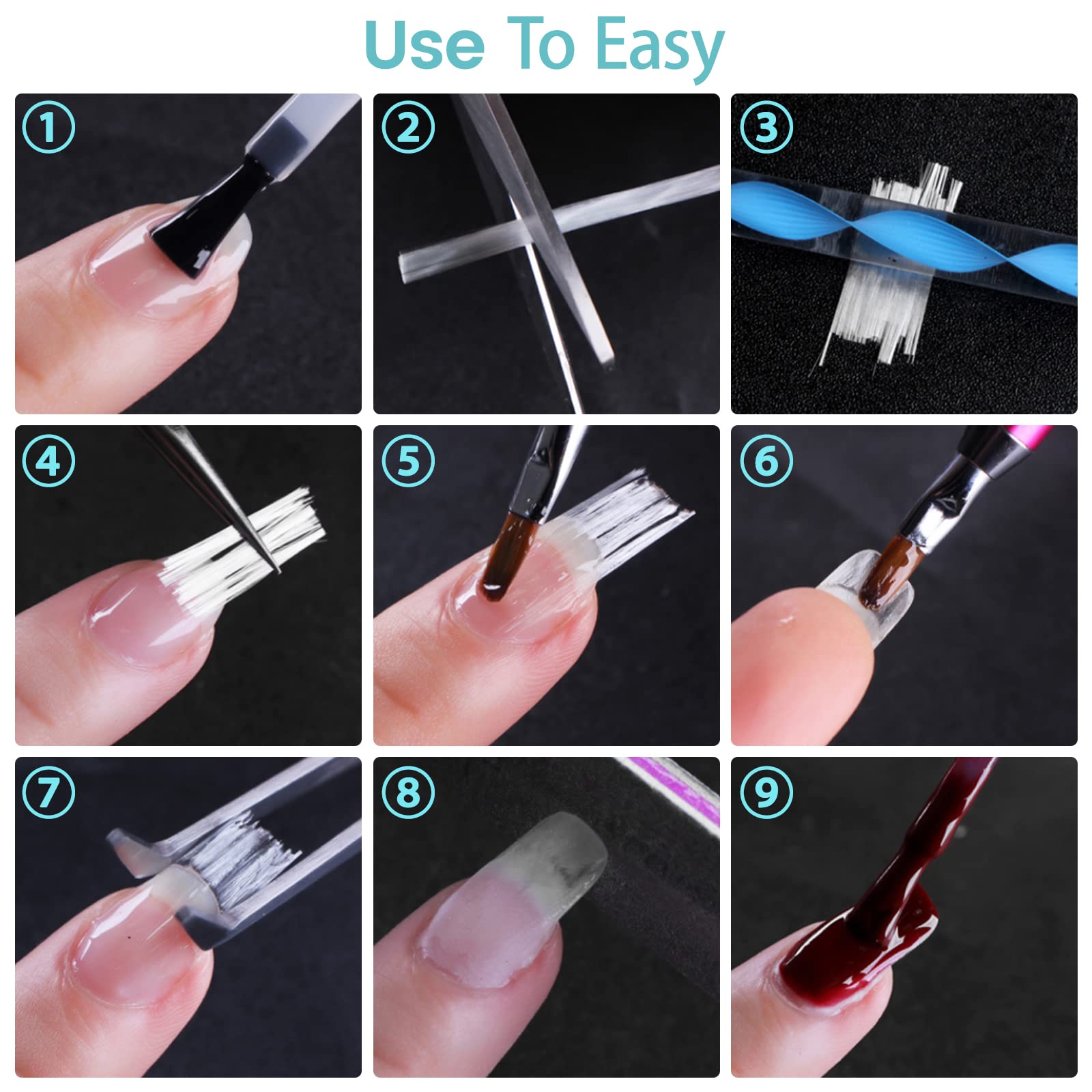 Lurrose manicure fiber gel tool demonstrating flexible application on natural nails for durable salon repair.