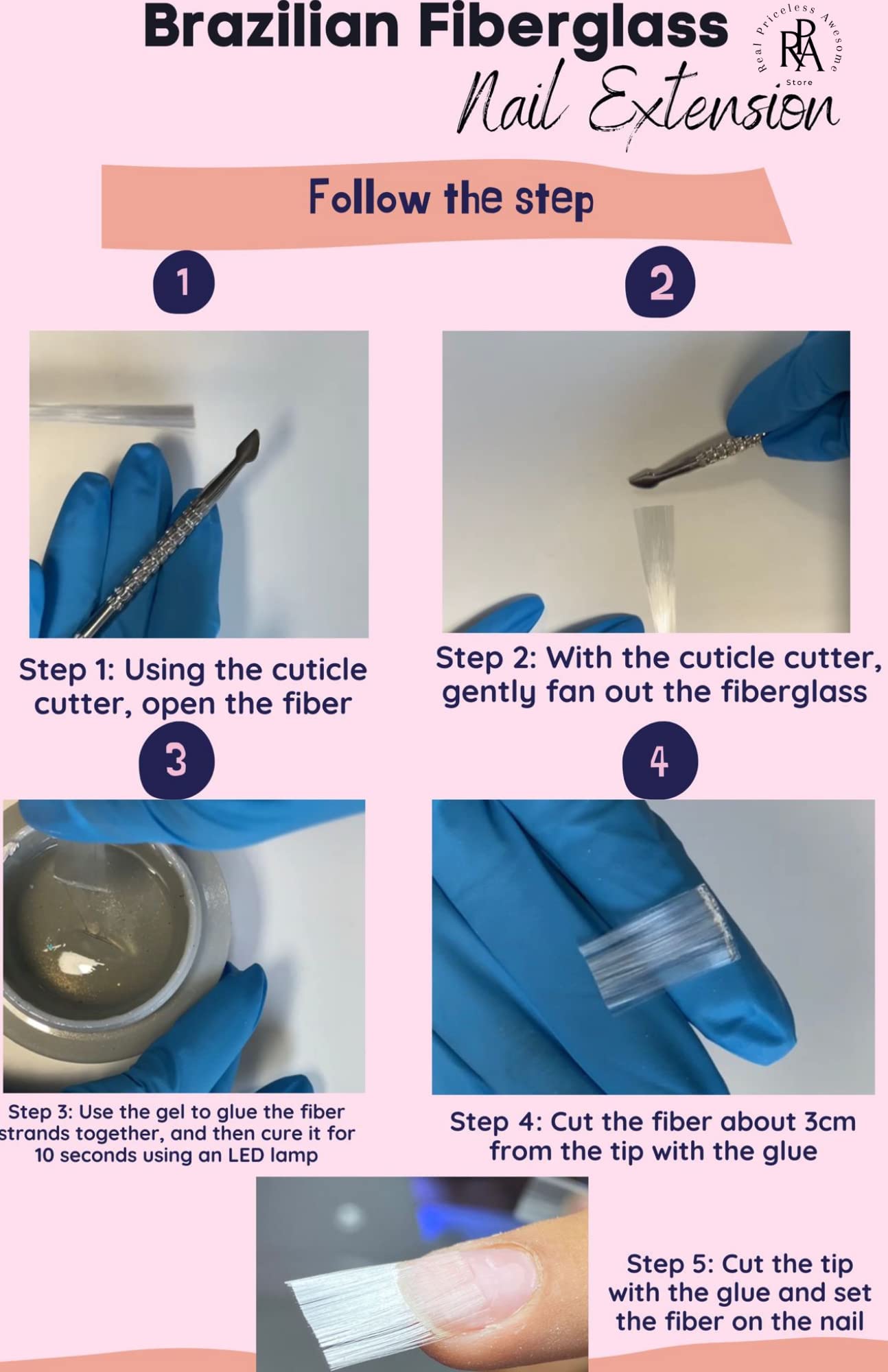 Manicure setup featuring the translucent fiberglass strand kit for cracked nail structure repair.