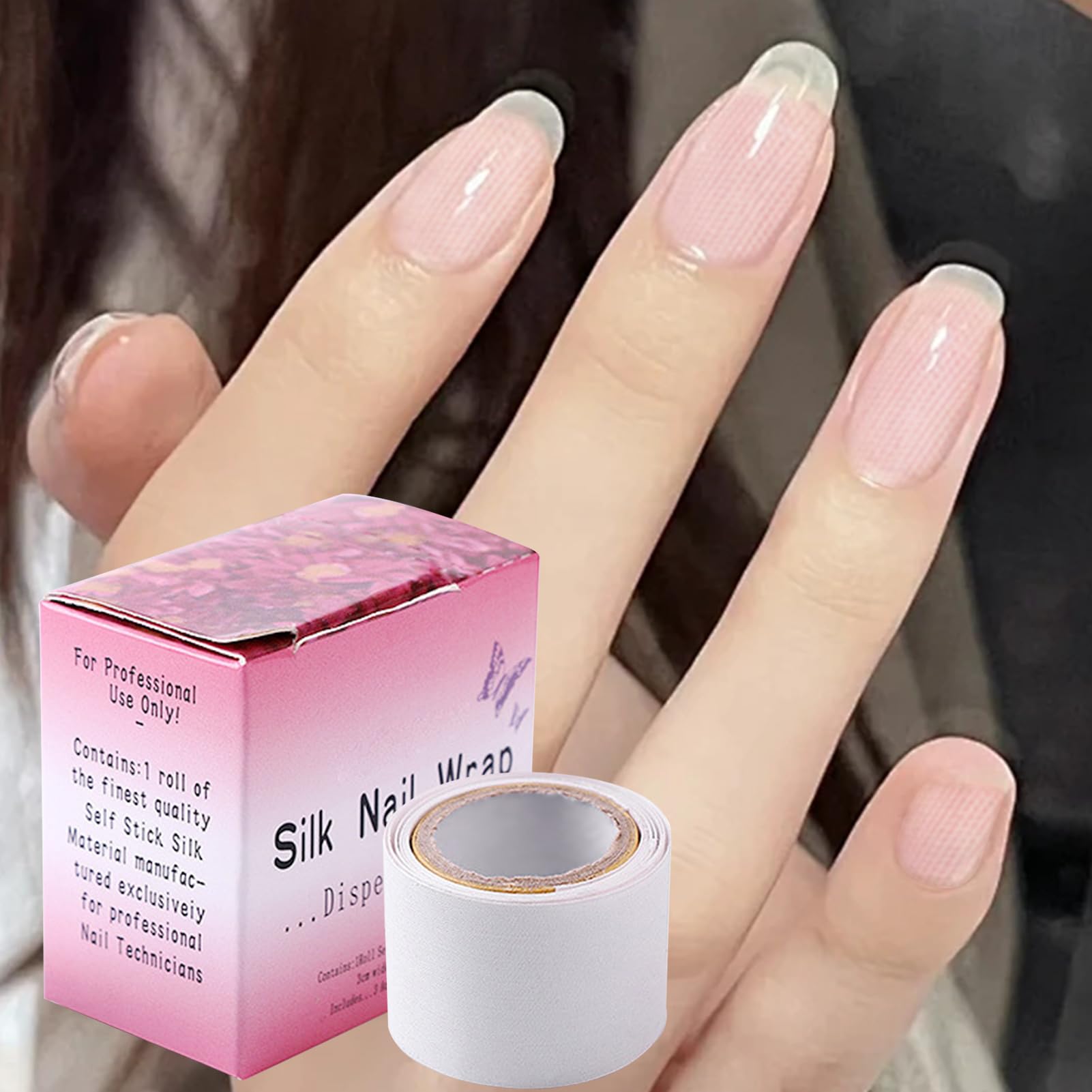 Close up of self-adhesive fiberglass silk nail repair tape