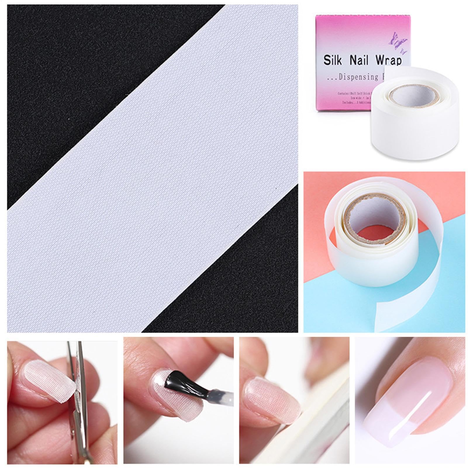 Professional nail technician using silk wrap for extensions
