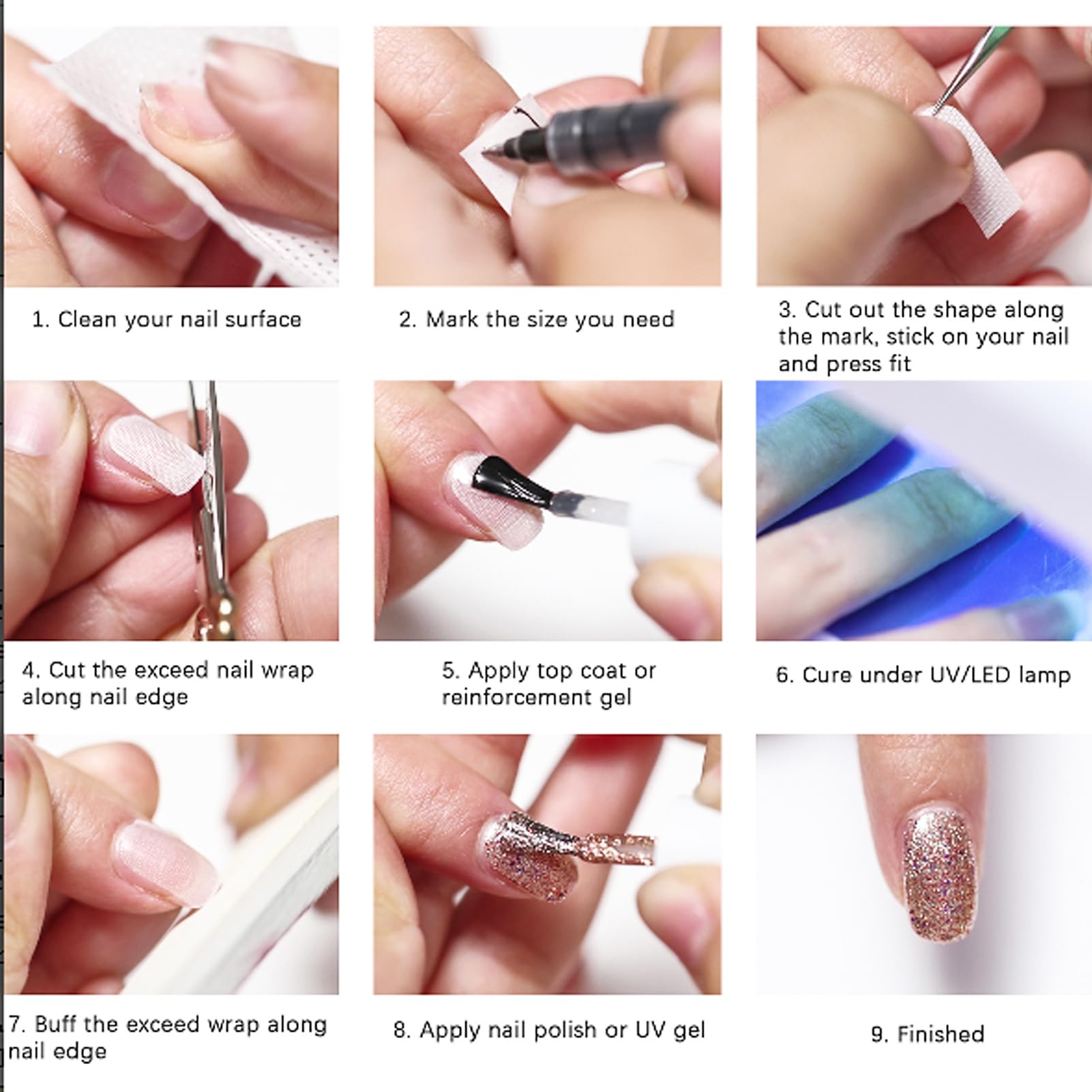 Detailed view of white silk fiberglass nail protector tools