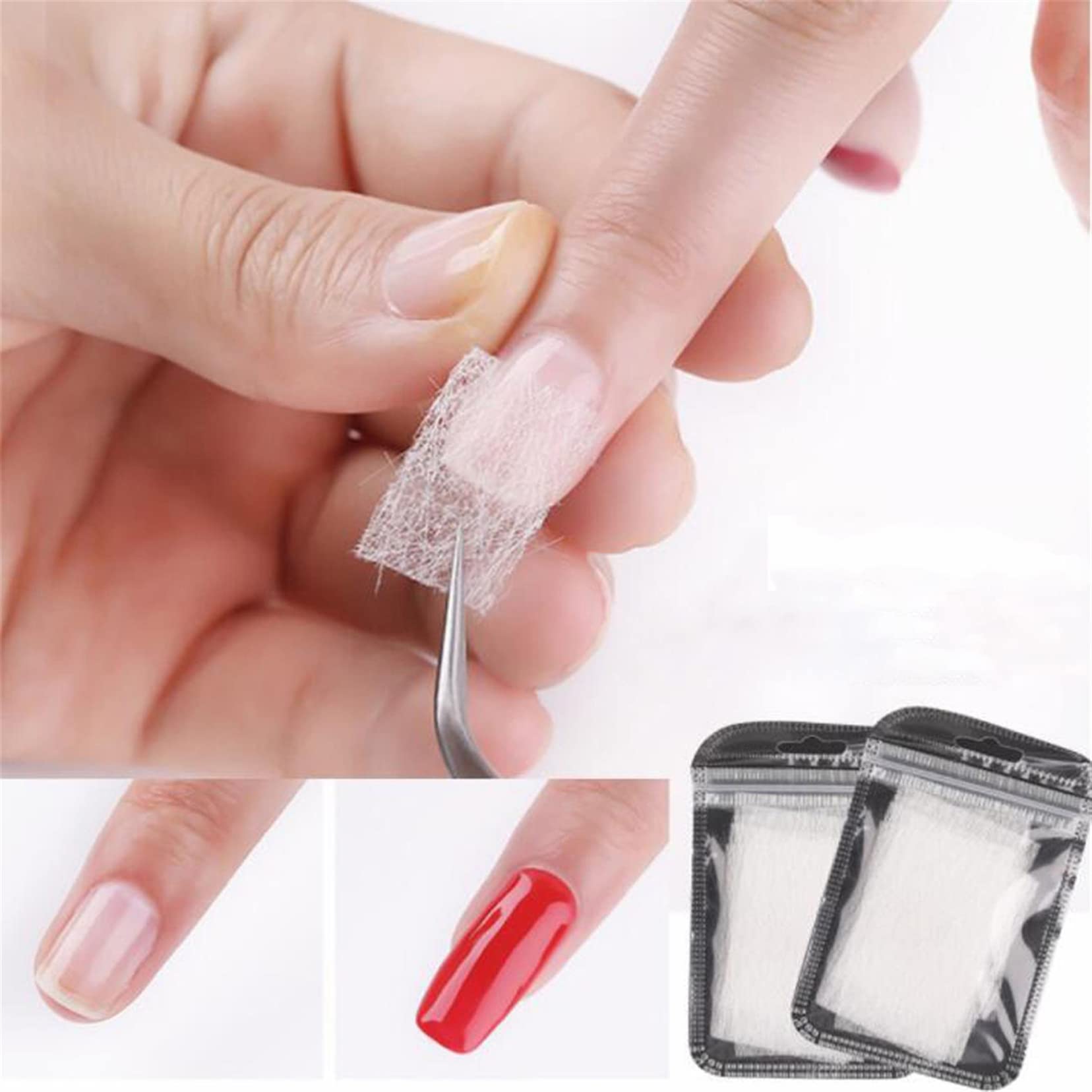 Completed natural-looking gel nail extensions created using premium imported fiberglass fabric overlays.