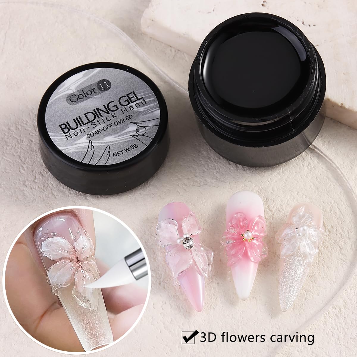 Fcozpjk nail art gel kit contents including silicone pen and mixing sticks