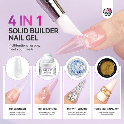 Applying chrome powder over Saviland solid builder nail gel