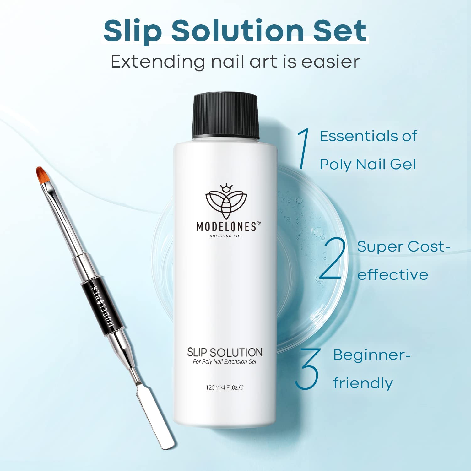 Modelones polygel slip solution bottle cap used as a liquid cup