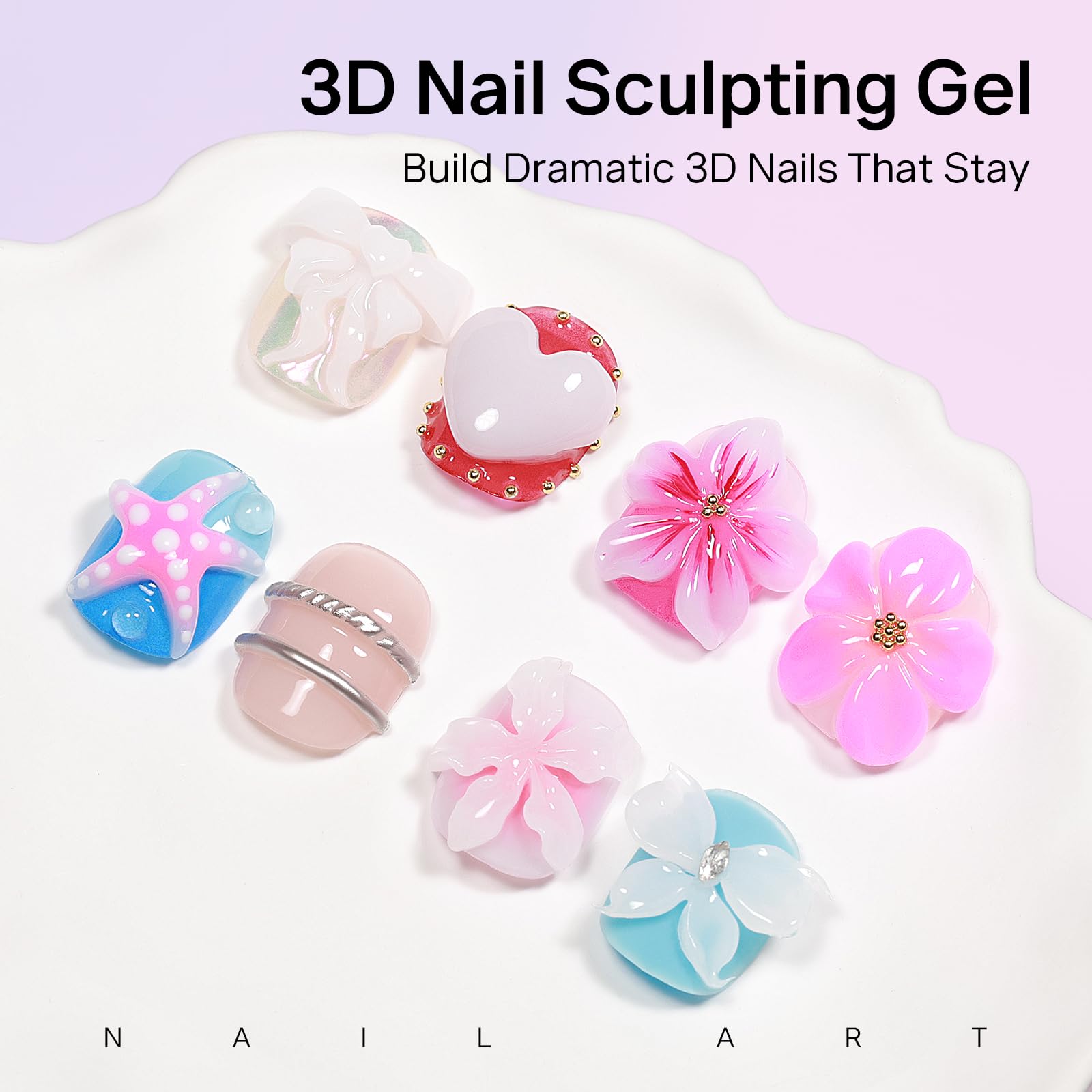 Nail art design made with Mizhse 3D sculpting gel