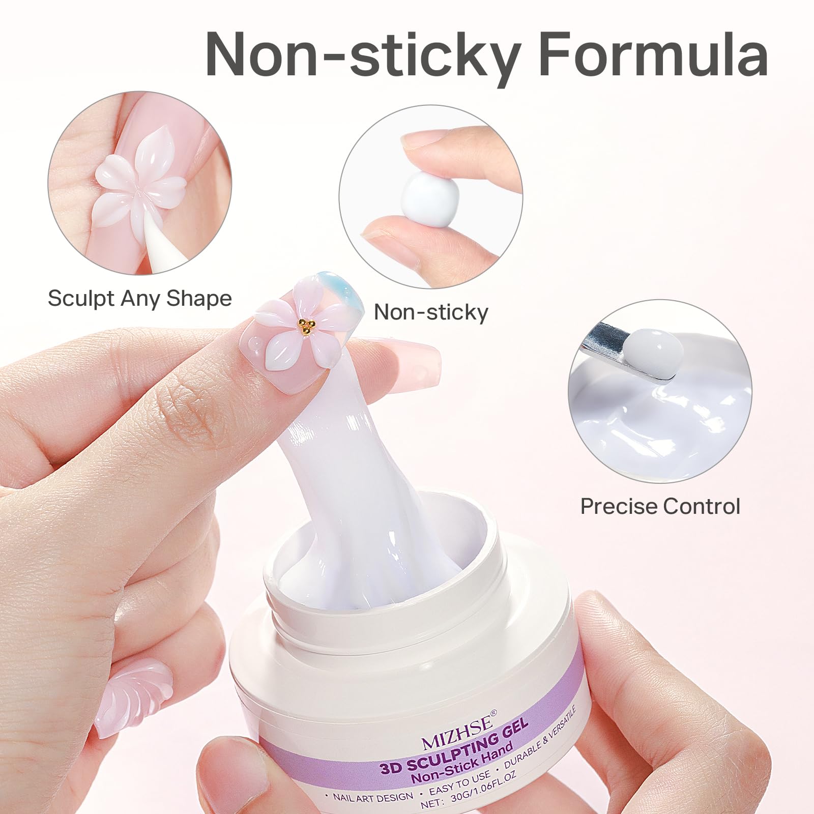 Applying white 3D gel on nails for floral design