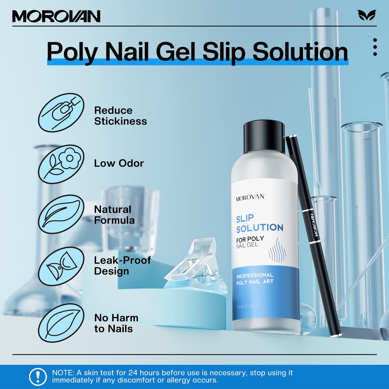 Close up of Morovan anti-stick gel liquid for poly gel nails