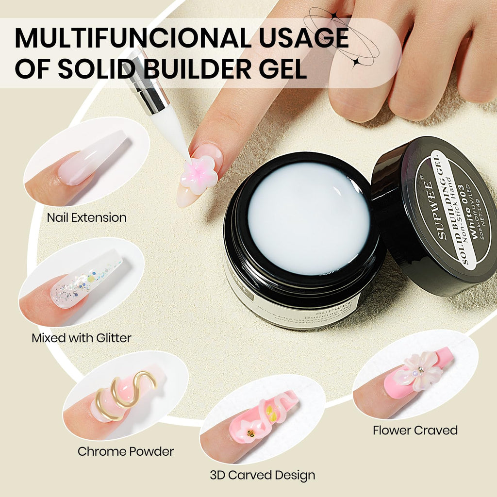 White 3D nail extension gel texture closeup