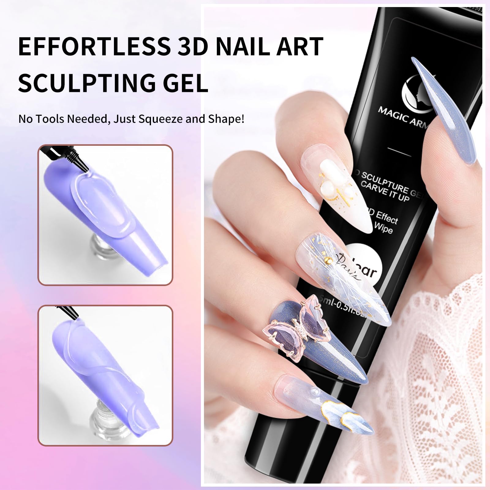 User applying 3D embossed nail design with sculpting gel