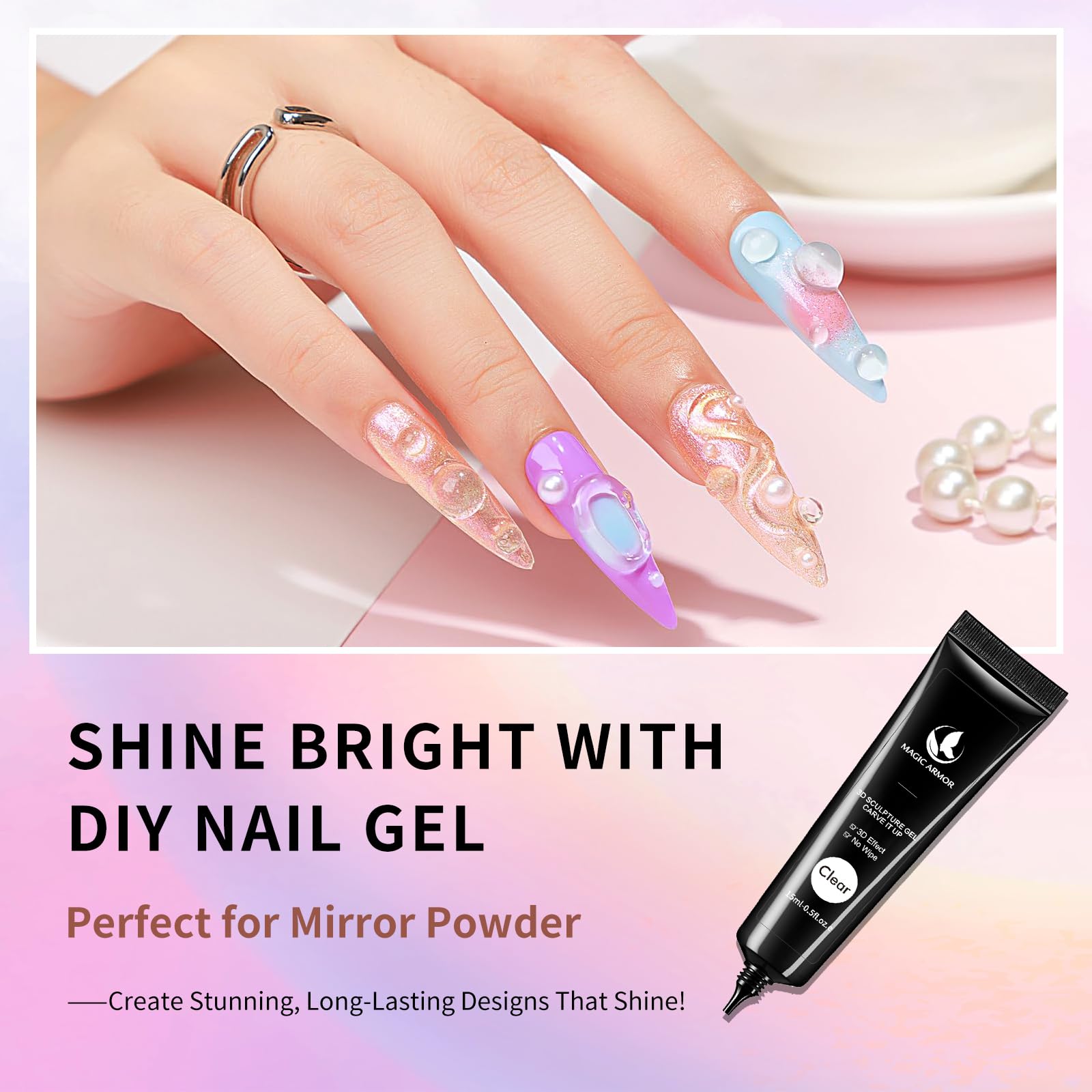Using Magic Armor gel to secure rhinestones on nails
