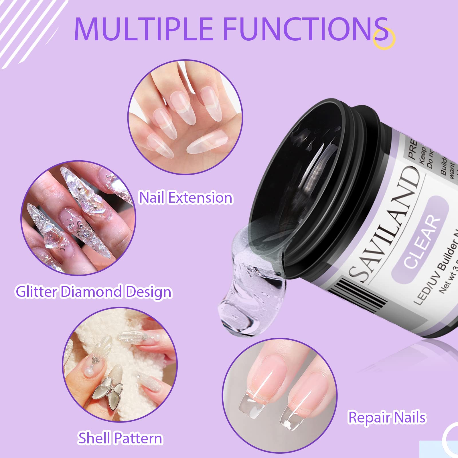 Professional nail extension application using Saviland builder gel