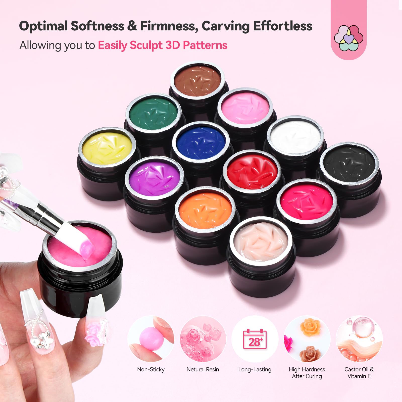 Top view of Saviland 12 color 3D sculpture gel pots