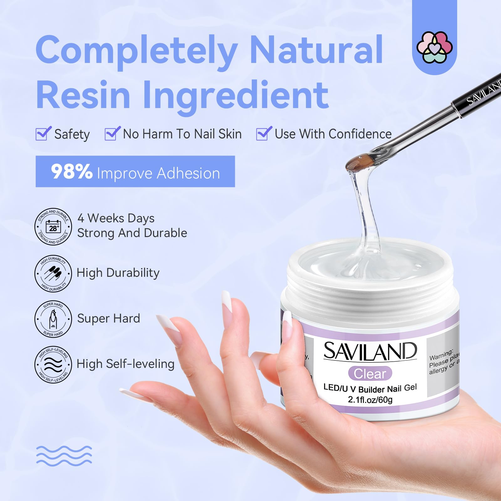 Applying Saviland clear builder gel using acrylic nail brush