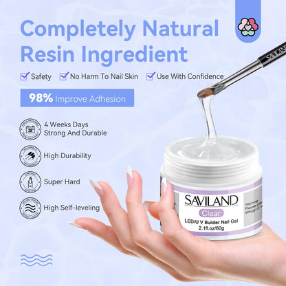 Applying Saviland clear builder gel using acrylic nail brush