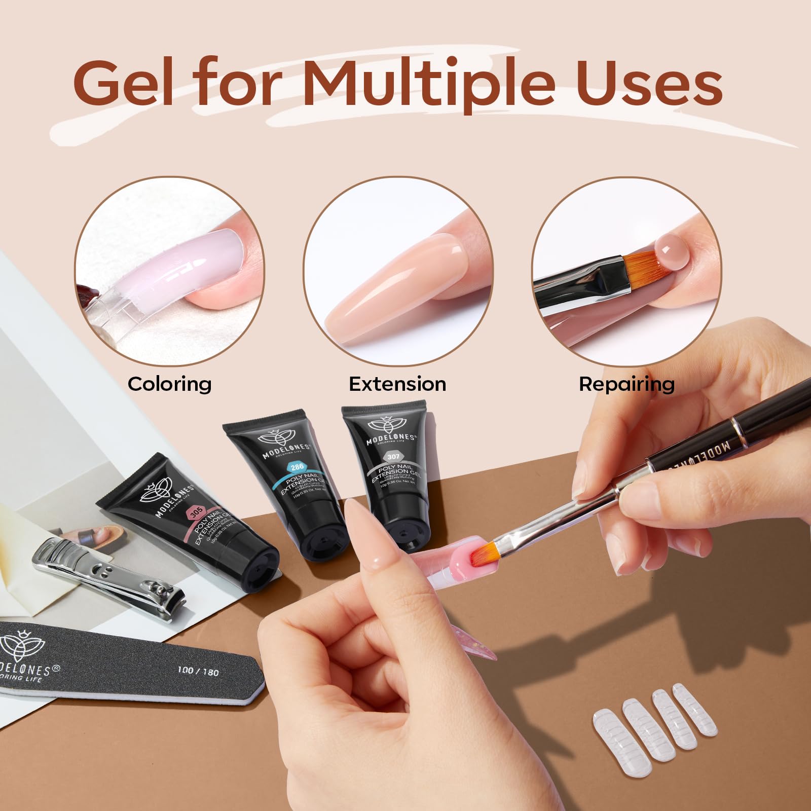 Modelones salon quality poly nail extension gel tubes