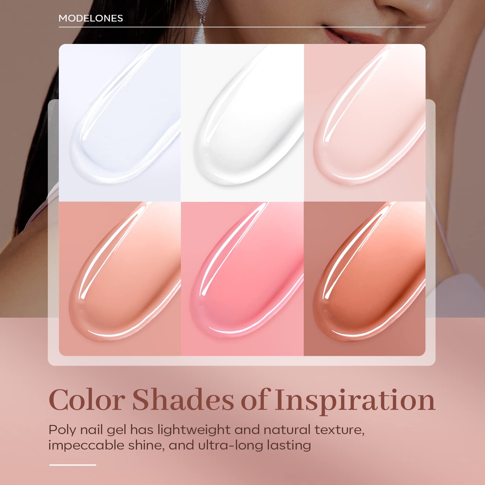 Modelones builder gel color swatches on display