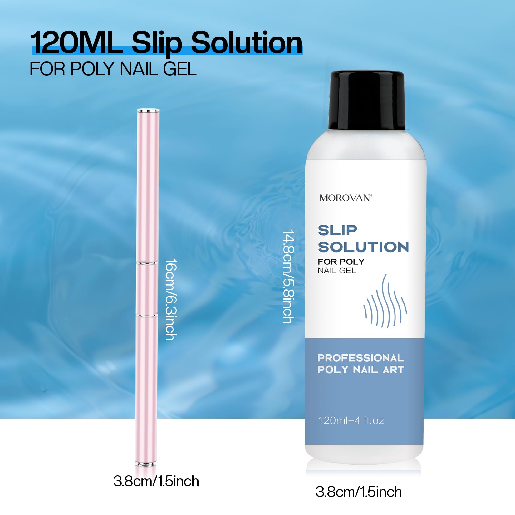 Morovan slip solution liquid bottle with dual-ended brush tool