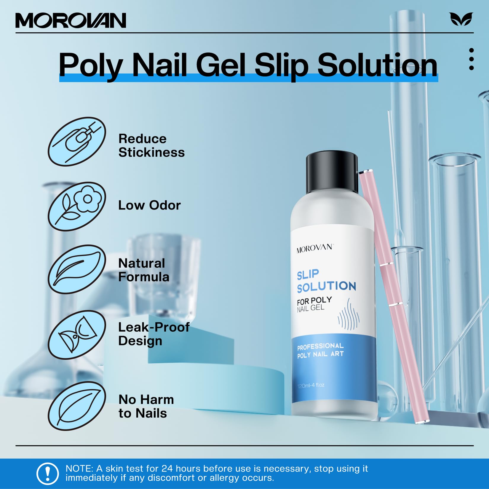 Close up of Morovan dual-ended brush and pusher for poly gel