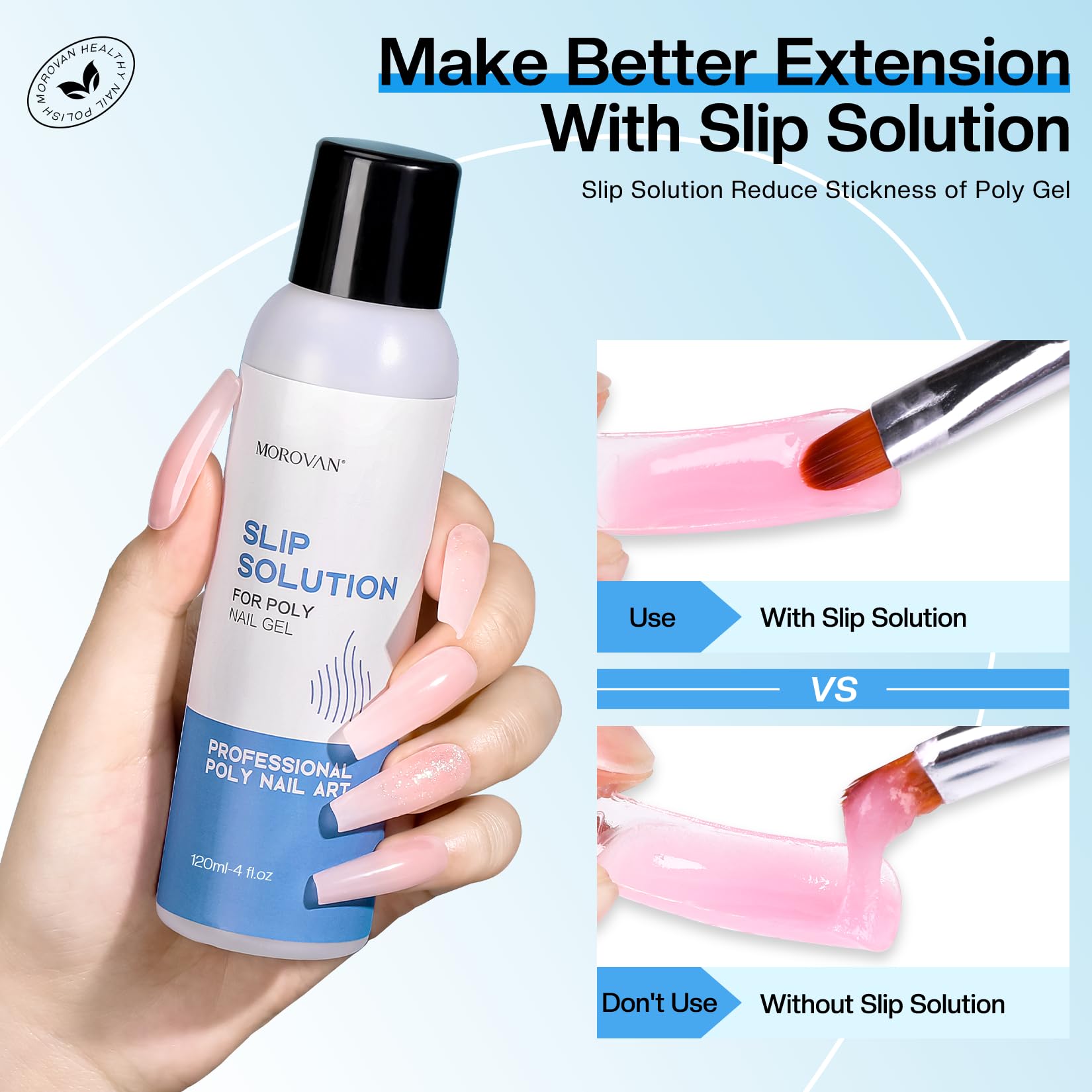 Morovan 120 milliliter poly gel slip solution kit packaging