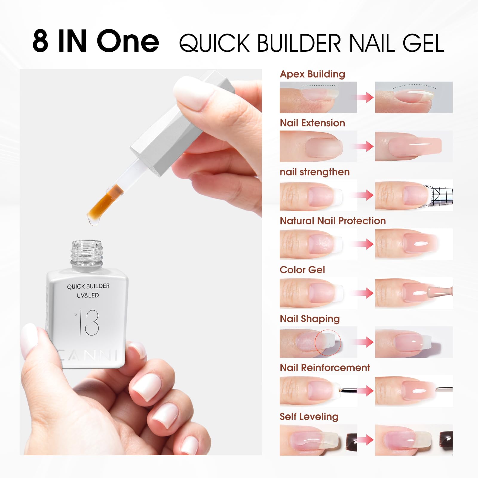 Canni builder gel bottle with nail extension application