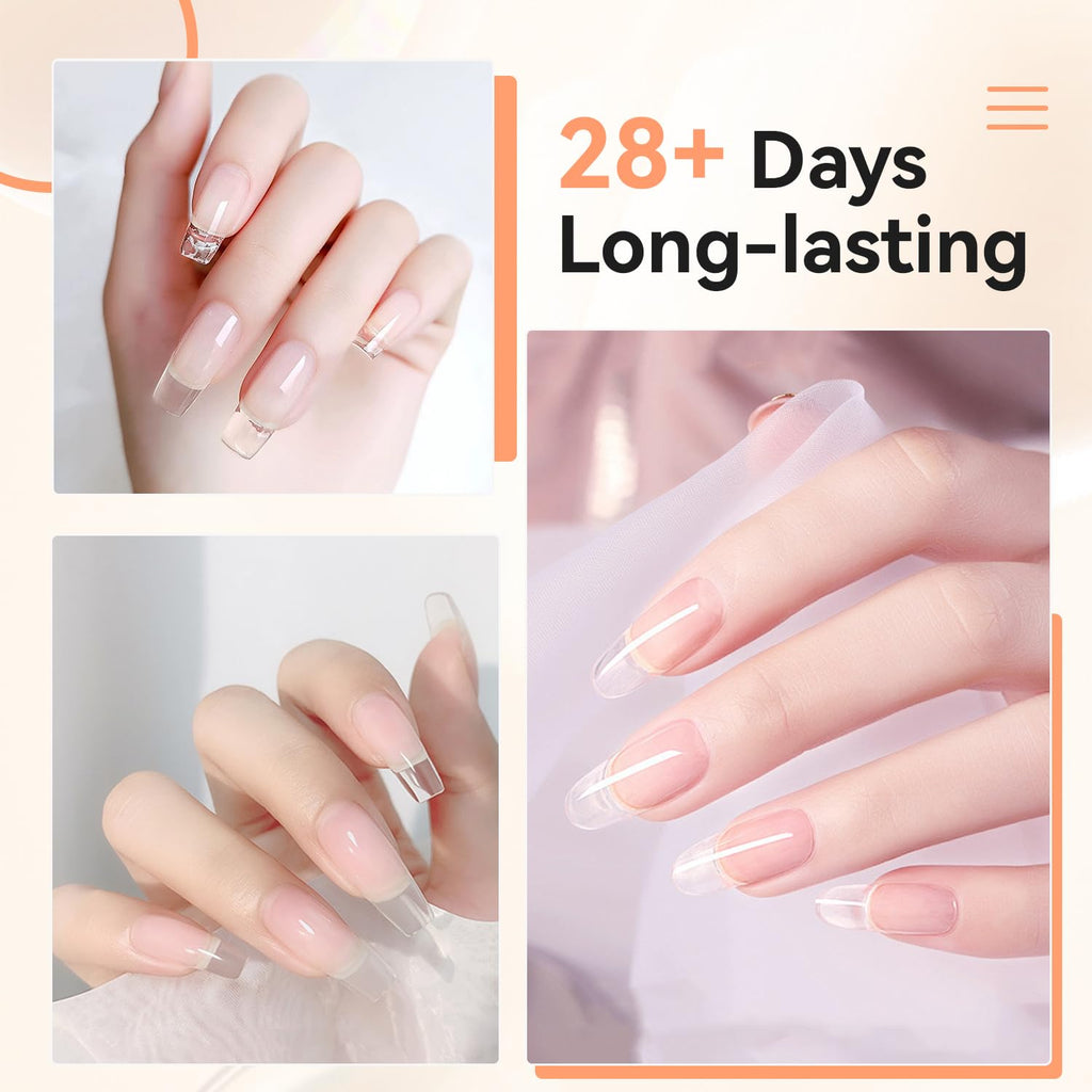 Finished natural-looking nail extensions using Jewhiteny gel
