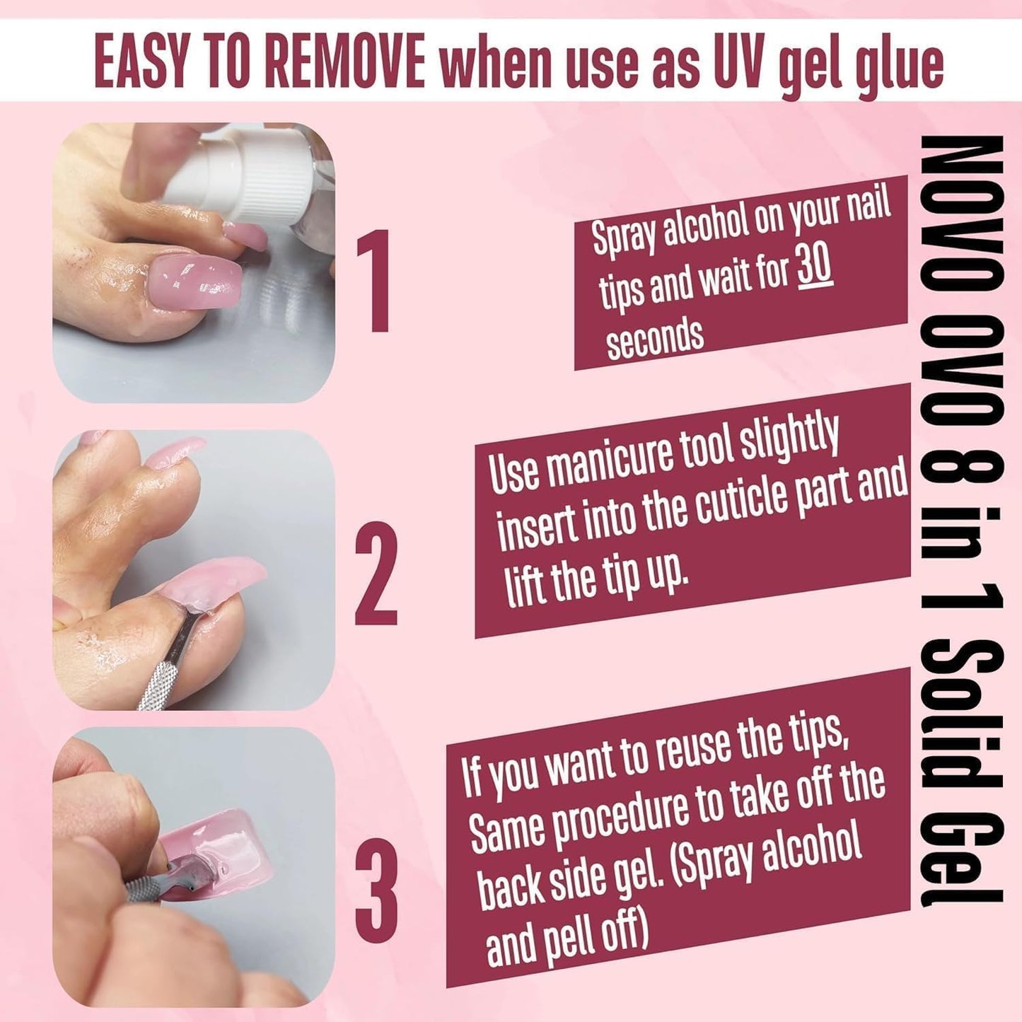 Tools used with Novo Ovo 8-in-1 nail glue