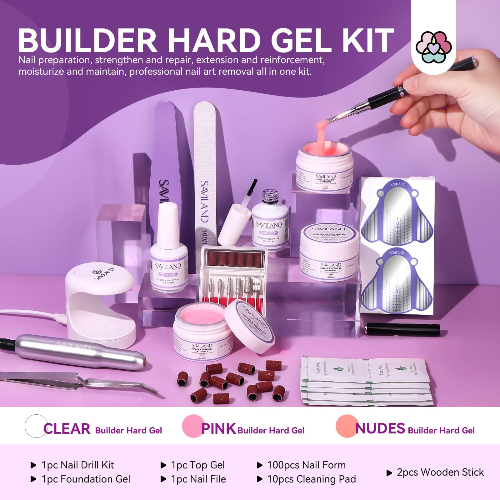 Saviland builder gel kit contents including lamp and drill