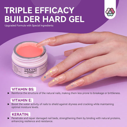 Close up of Saviland clear pink and nude builder hard gels