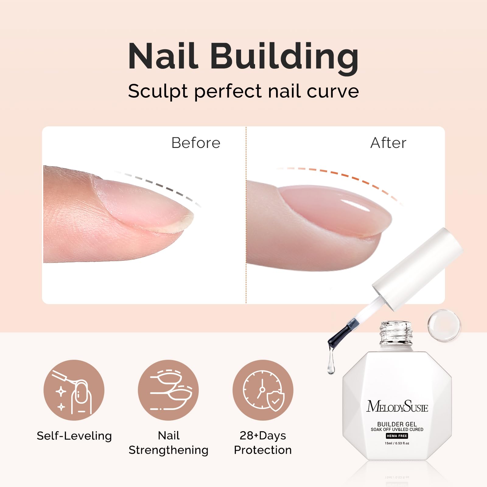 Clear builder nail gel for extensions and strengthening