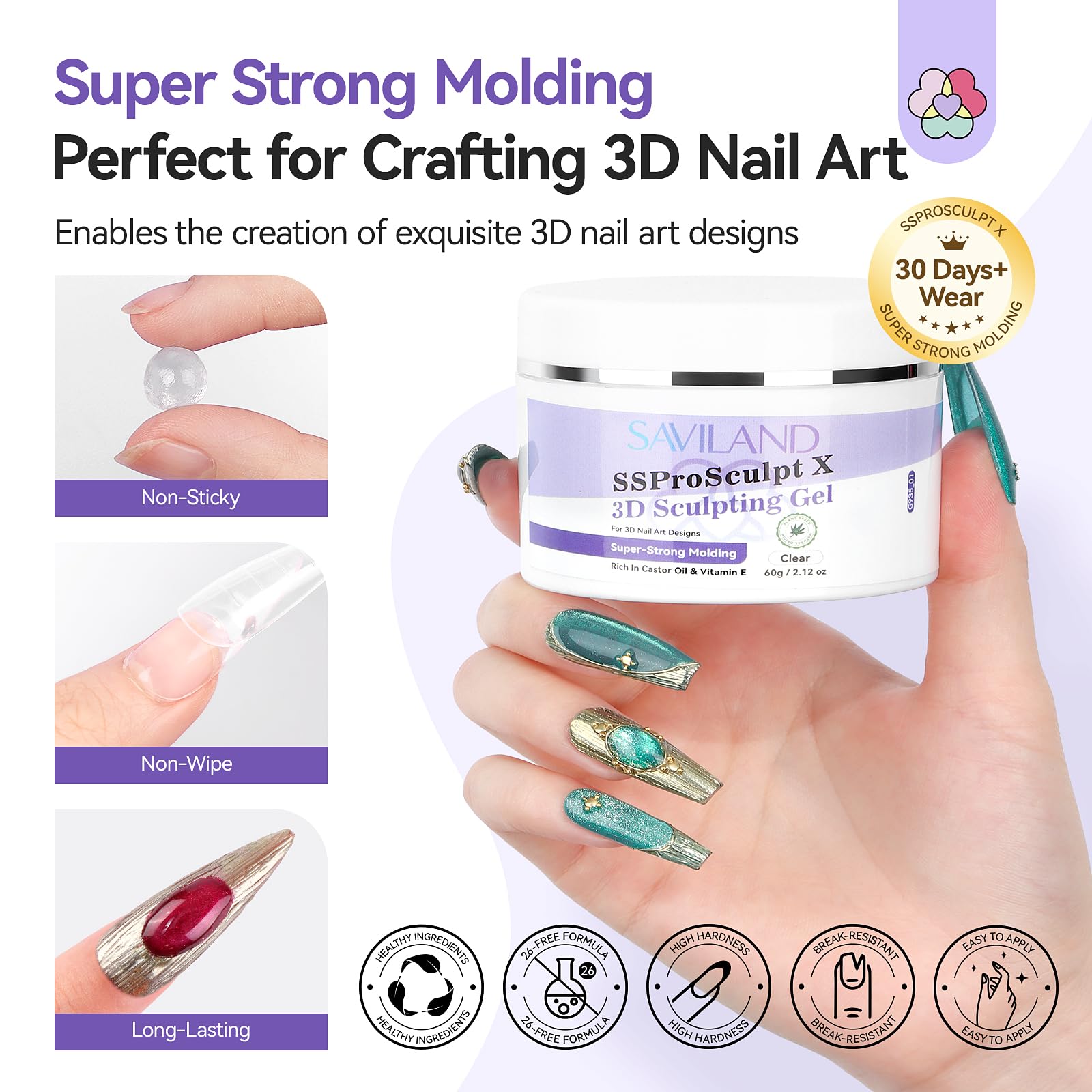 Saviland 60 Gram nail gel jar top view