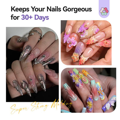 Close up of floral nail art design using 3D gel